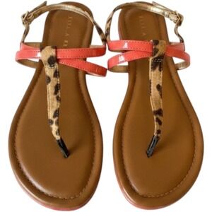CLEARANCE-Kelly‎ & Katie Coral Pink Leopard Print Thong Ankle Strap Sandals 6.5